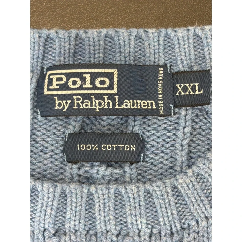 Polo Ralph Lauren Blue Cotton Cable Knit Fisherman Sweater Mens XXL Chunky
